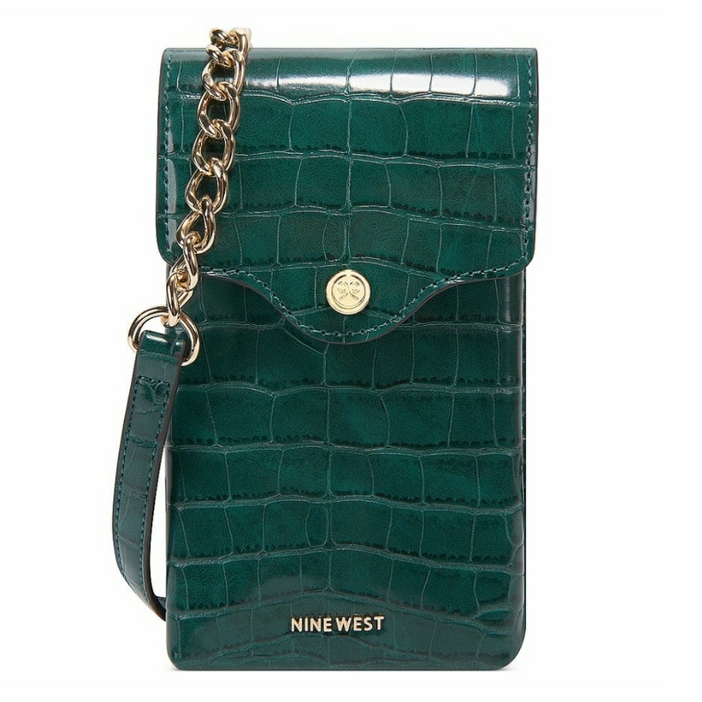 Nine West Cell Phone Crossbody bag wallet mini bag forest green chain adjustable
